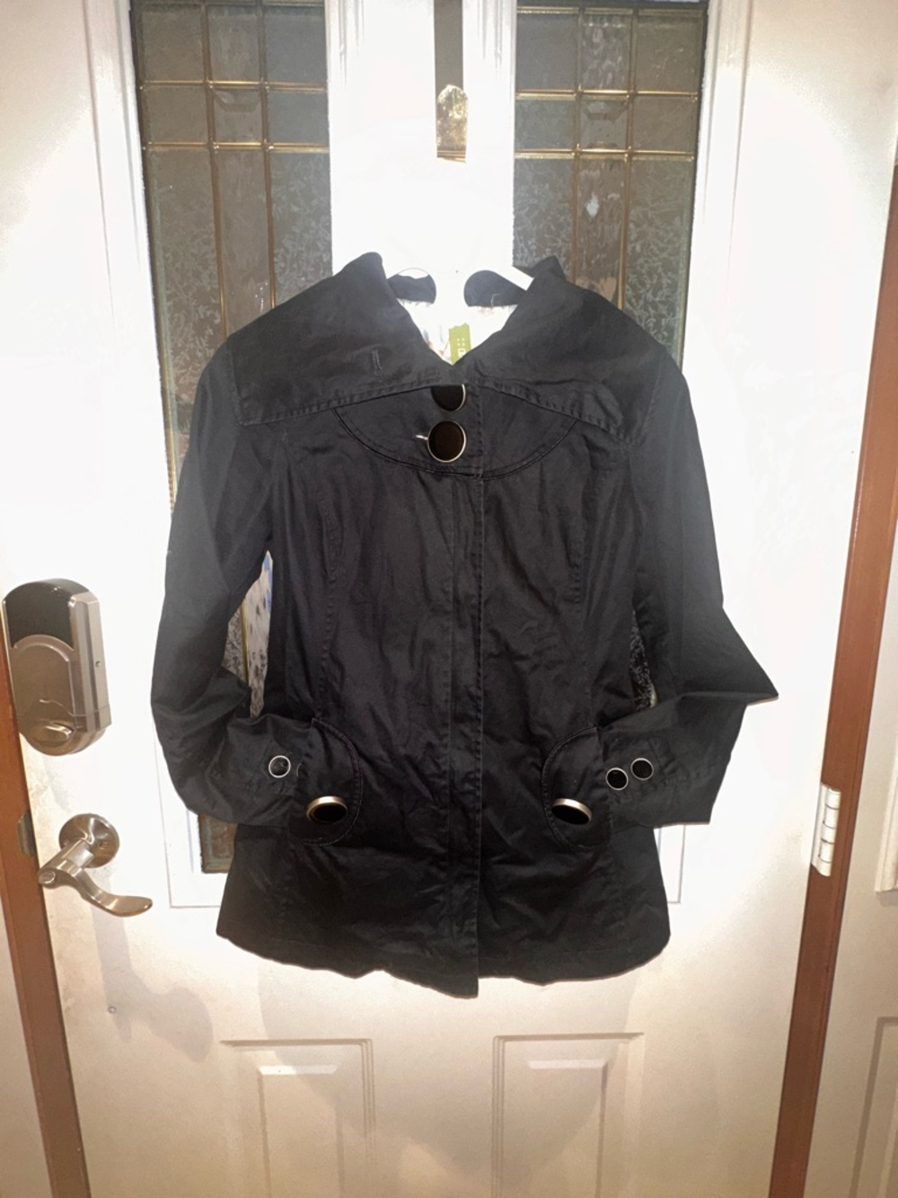 Soia & Kyo Black Trench Coat with Button-Accent Details